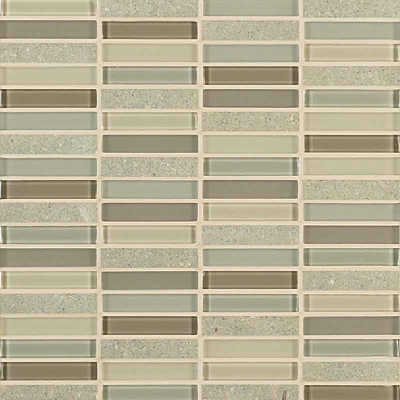 Crossville 11.75" x 11.75" Ebb & Flow Natural Stone and Glass 0.5x3" Stacked Mosaic