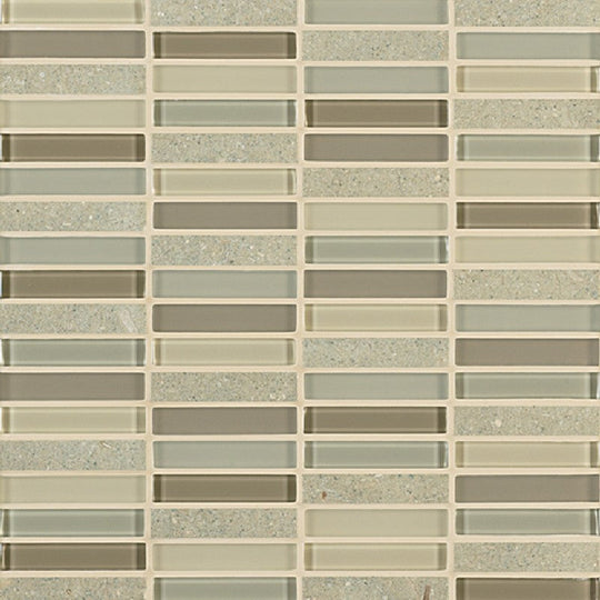 Crossville 11.75" x 11.75" Ebb & Flow Natural Stone and Glass 0.5x3" Stacked Mosaic