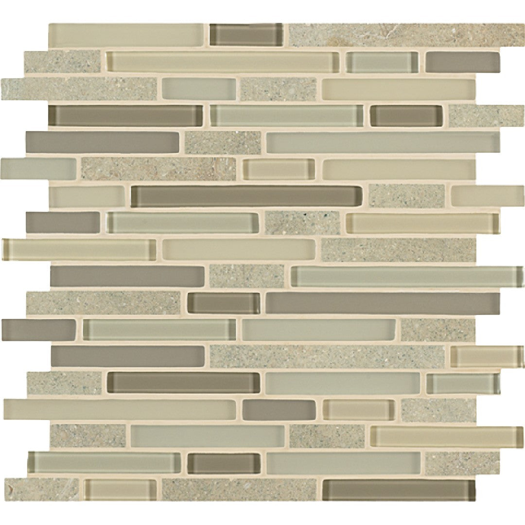 Crossville 11.75" x 13" Ebb & Flow Natural Stone and Glass Mixed Linear Mosaic