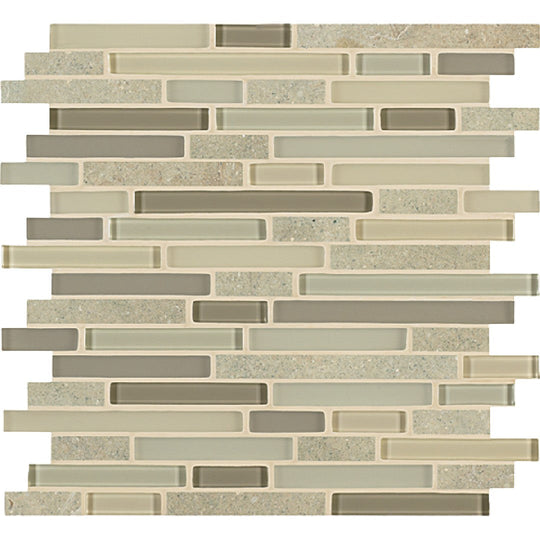 Crossville 11.75" x 13" Ebb & Flow Natural Stone and Glass Mixed Linear Mosaic