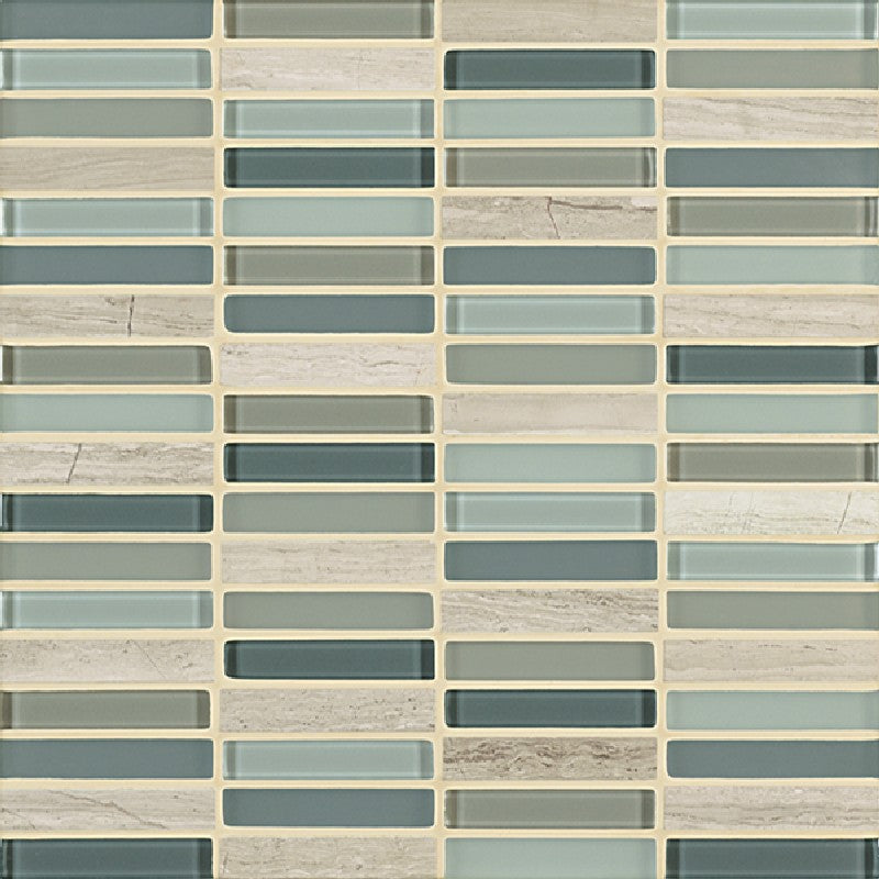 Crossville 11.75" x 11.75" Ebb & Flow Natural Stone and Glass 0.5x3" Stacked Mosaic