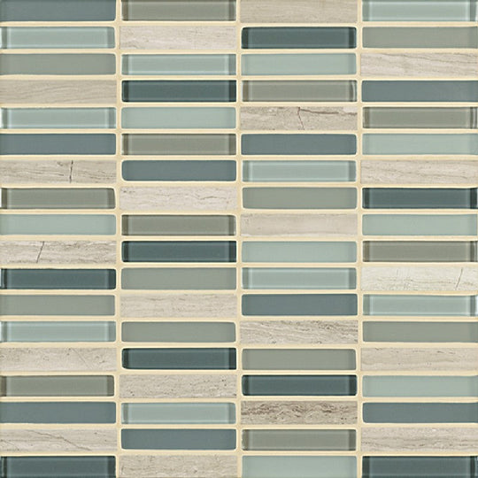 Crossville 11.75" x 11.75" Ebb & Flow Natural Stone and Glass 0.5x3" Stacked Mosaic