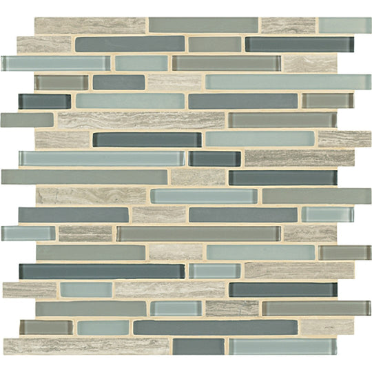 Crossville 11.75" x 13" Ebb & Flow Natural Stone and Glass Mixed Linear Mosaic