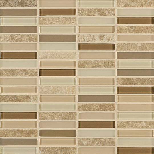 Crossville 11.75" x 11.75" Ebb & Flow Natural Stone and Glass 0.5x3" Stacked Mosaic