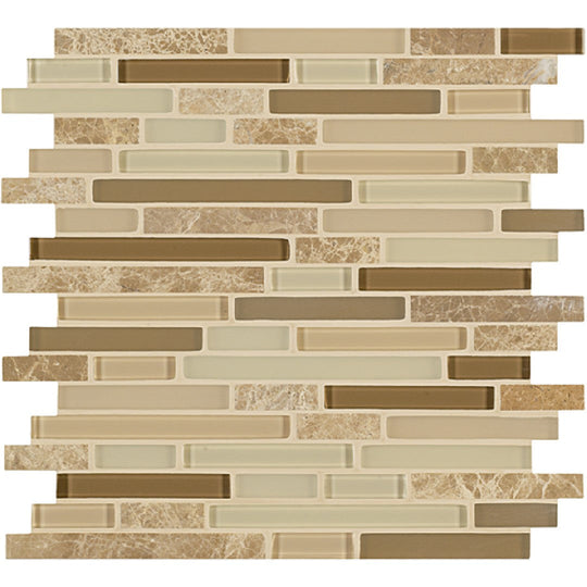 Crossville 11.75" x 13" Ebb & Flow Natural Stone and Glass Mixed Linear Mosaic