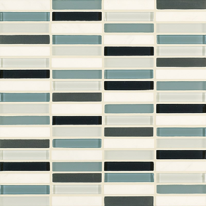 Crossville 11.75" x 11.75" Ebb & Flow Natural Stone and Glass 0.5x3" Stacked Mosaic