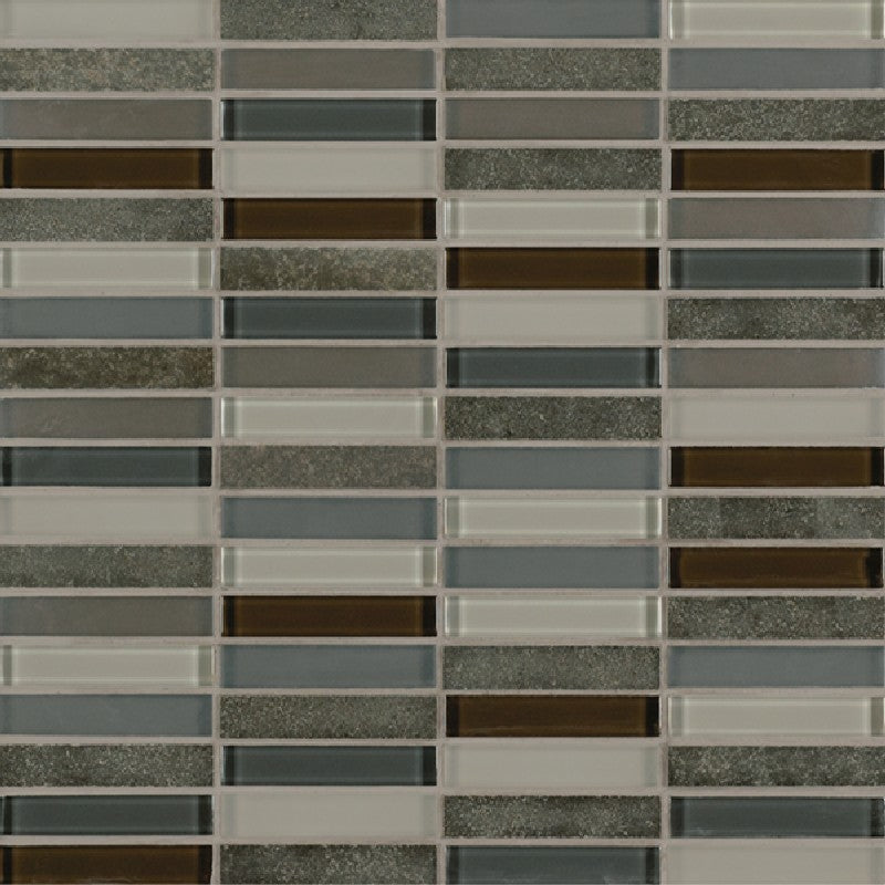 Crossville 11.75" x 11.75" Ebb & Flow Natural Stone and Glass 0.5x3" Stacked Mosaic