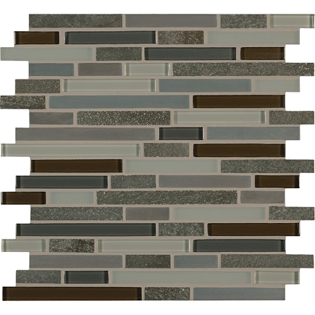 Crossville 11.75" x 13" Ebb & Flow Natural Stone and Glass Mixed Linear Mosaic