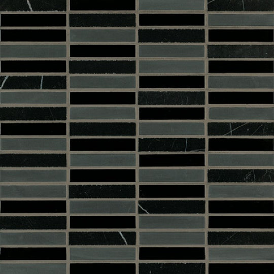 Crossville 11.75" x 11.75" Ebb & Flow Natural Stone and Glass 0.5x3" Stacked Mosaic
