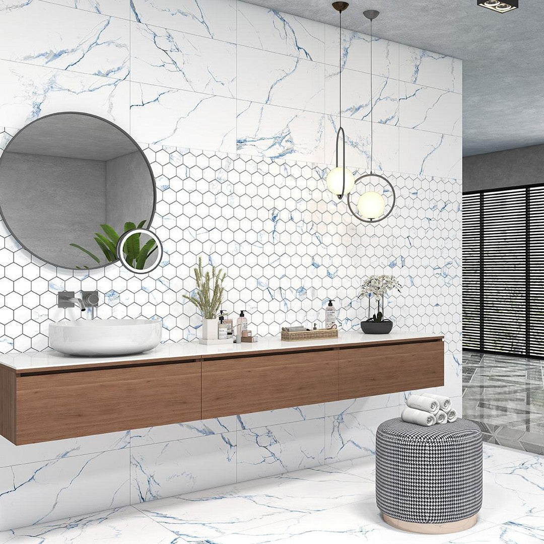 Tesoro-10.25-x-11.75-Indigo-Rectified-Matte-Hexagon-Porcelain-Mosaic-Calacatta-Blue