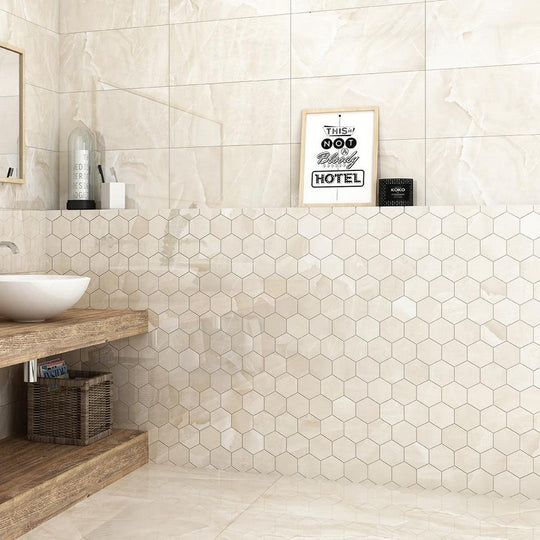 Tesoro-10.25-x-11.75-Lucca-Rectified-Polished-Porcelain-3-Hexagon-Mosaic-Onyx