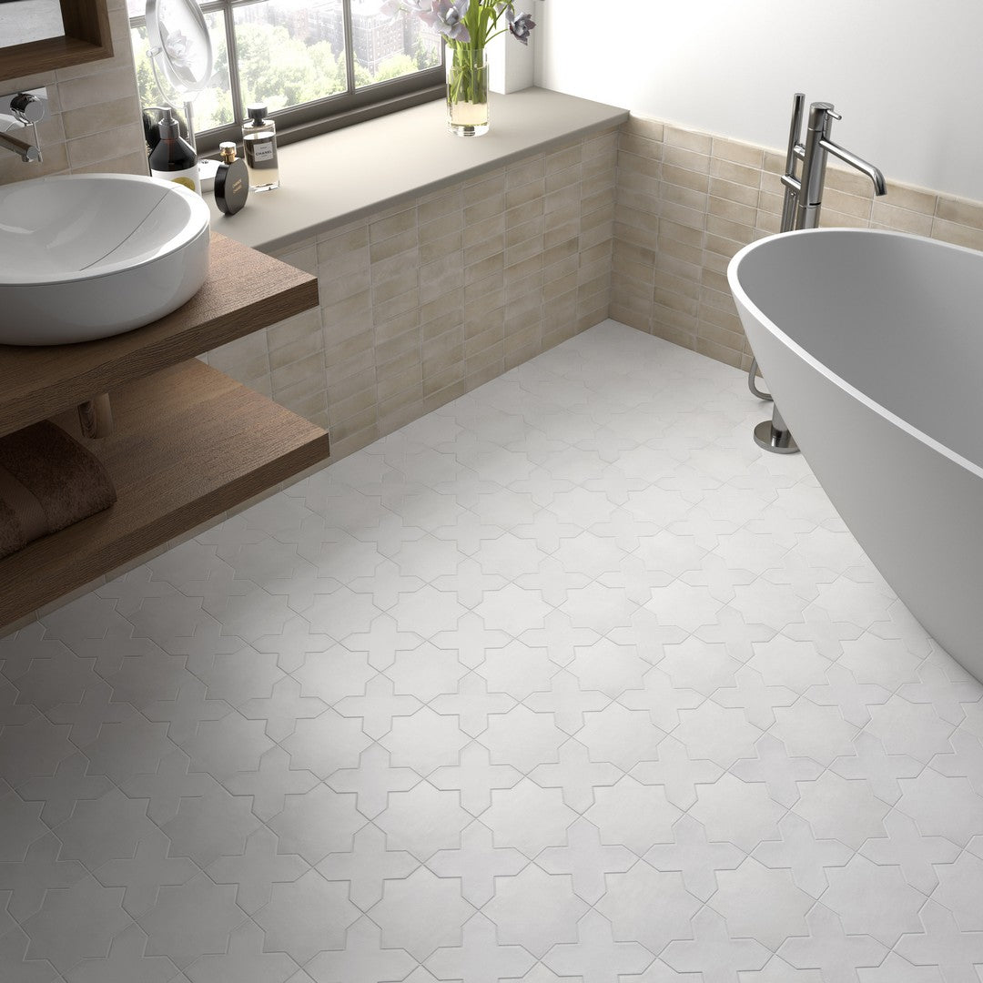 Tesoro-6.5-x-6.5-Kasbah-Pressed-Matte-Porcelain-Stare-Tile-Bone-Star