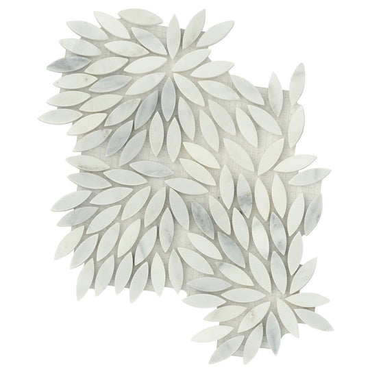 Emser 9" x 10" Marble Winter Frost Polished Marble Leaf Mosaic