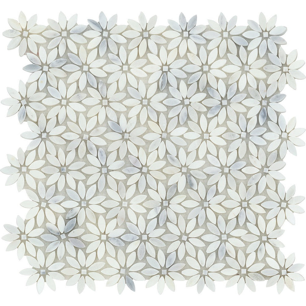 Emser 12" x 13" Marble Winter Frost Polished Marble Daisy Mosaic