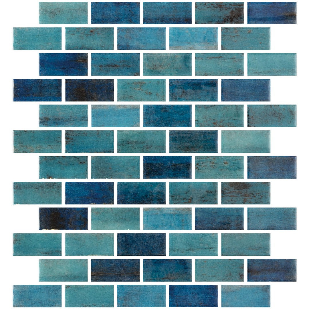 Emser 10" x 12" Waterlace Pressed Glossy Offset Glass Mosaic