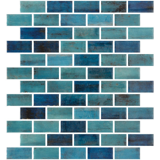 Emser 10" x 12" Waterlace Pressed Glossy Offset Glass Mosaic