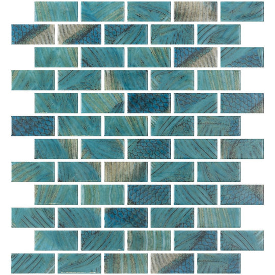 Emser 10" x 12" Waterlace Pressed Glossy Offset Glass Mosaic