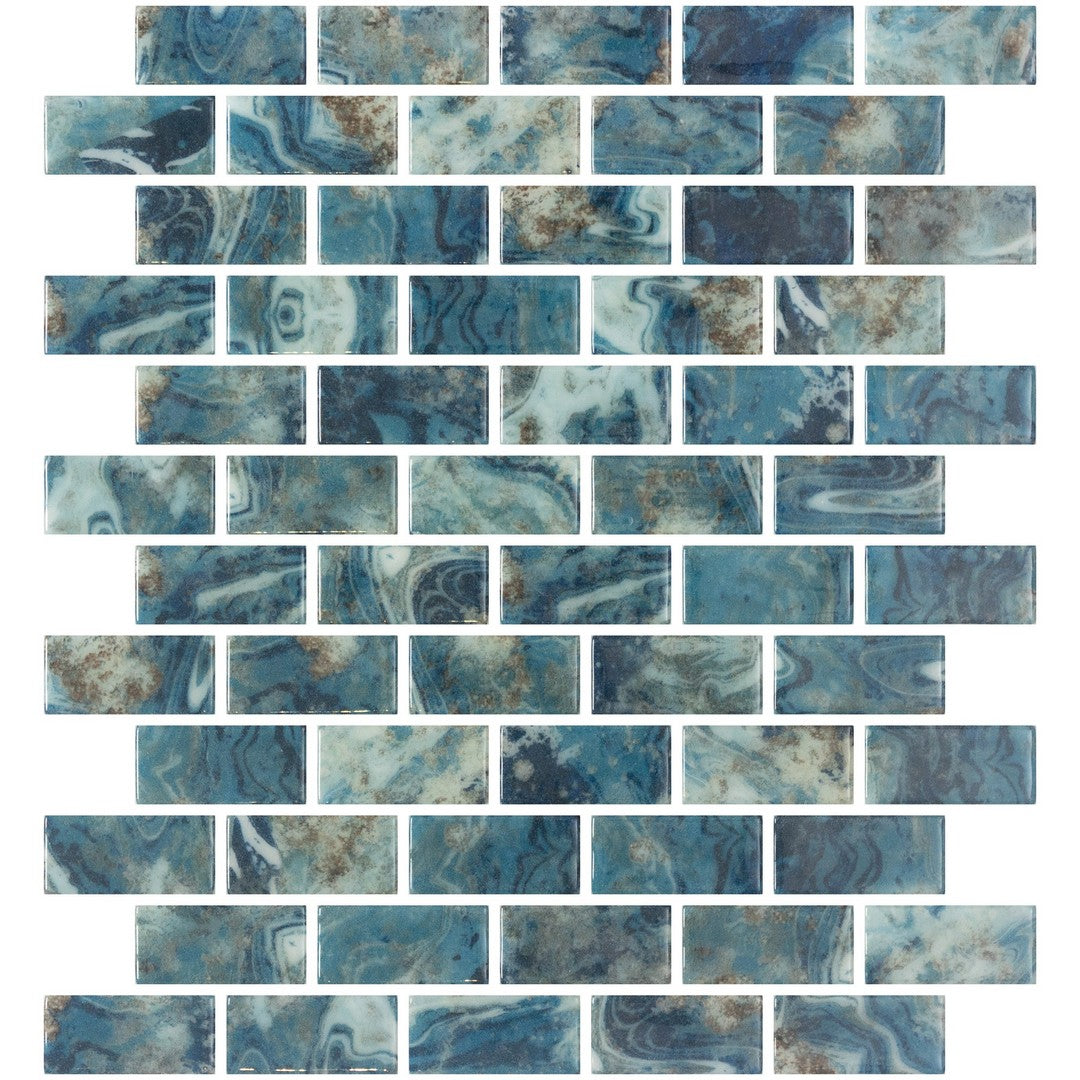 Emser 10" x 12" Waterlace Pressed Glossy Offset Glass Mosaic