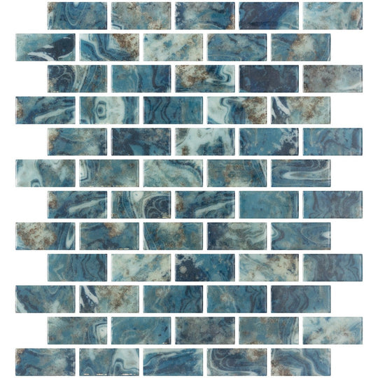 Emser 10" x 12" Waterlace Pressed Glossy Offset Glass Mosaic