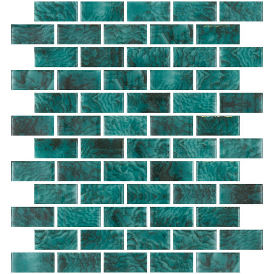 Emser 10" x 12" Waterlace Pressed Glossy Offset Glass Mosaic