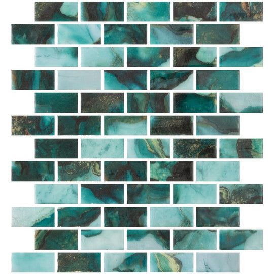 Emser 10" x 12" Waterlace Pressed Glossy Offset Glass Mosaic