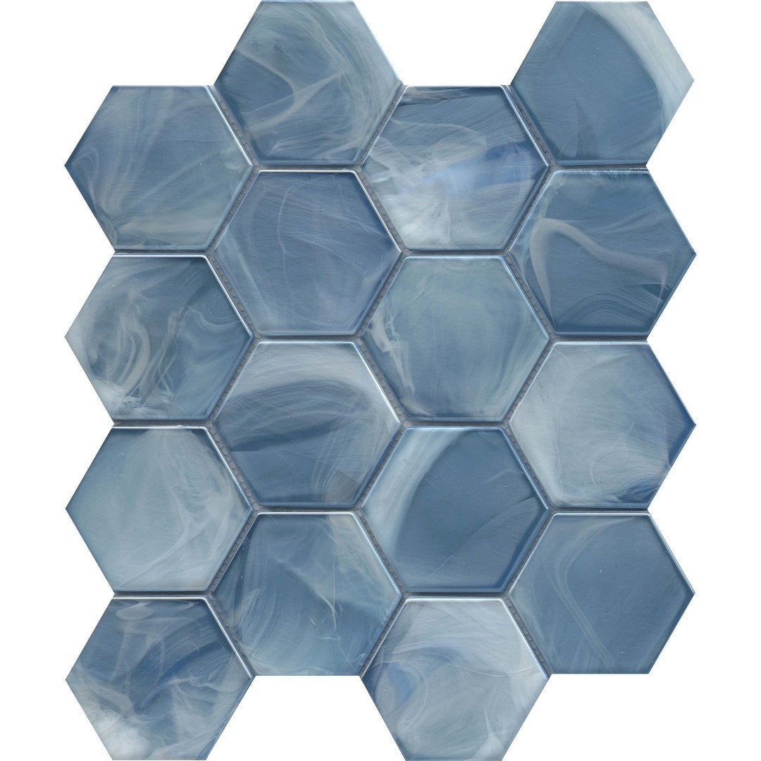 Emser 11" x 13" Splash Pressed Glossy 3" Hexagon Glass Mosaic