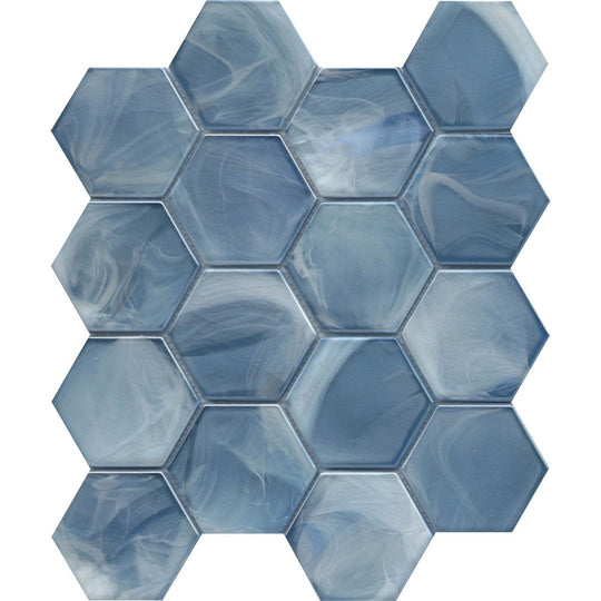Emser 11" x 13" Splash Pressed Glossy 3" Hexagon Glass Mosaic