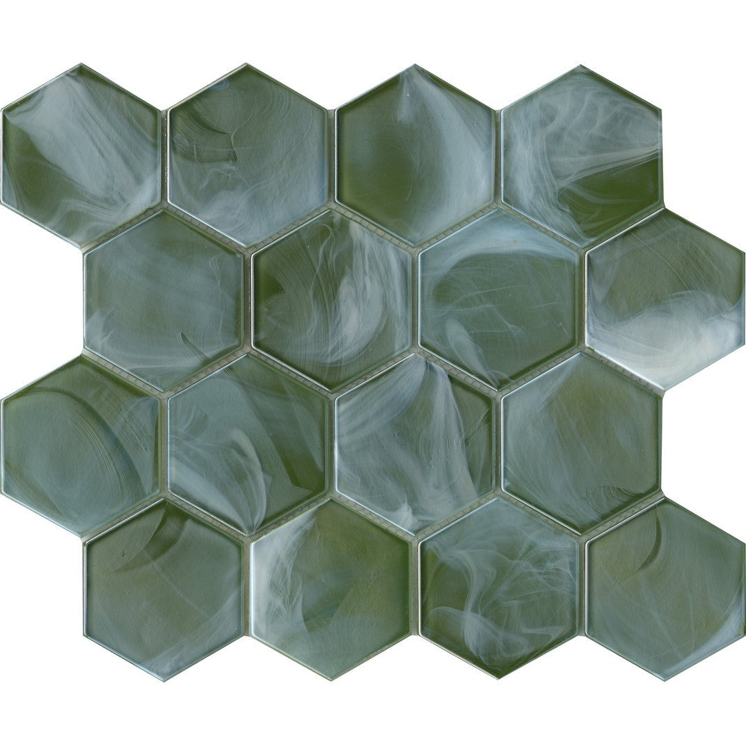 Emser 11" x 13" Splash Pressed Glossy 3" Hexagon Glass Mosaic