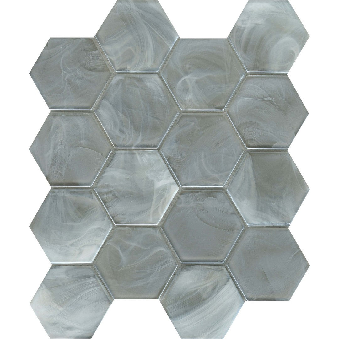 Emser 11" x 13" Splash Pressed Glossy 3" Hexagon Glass Mosaic