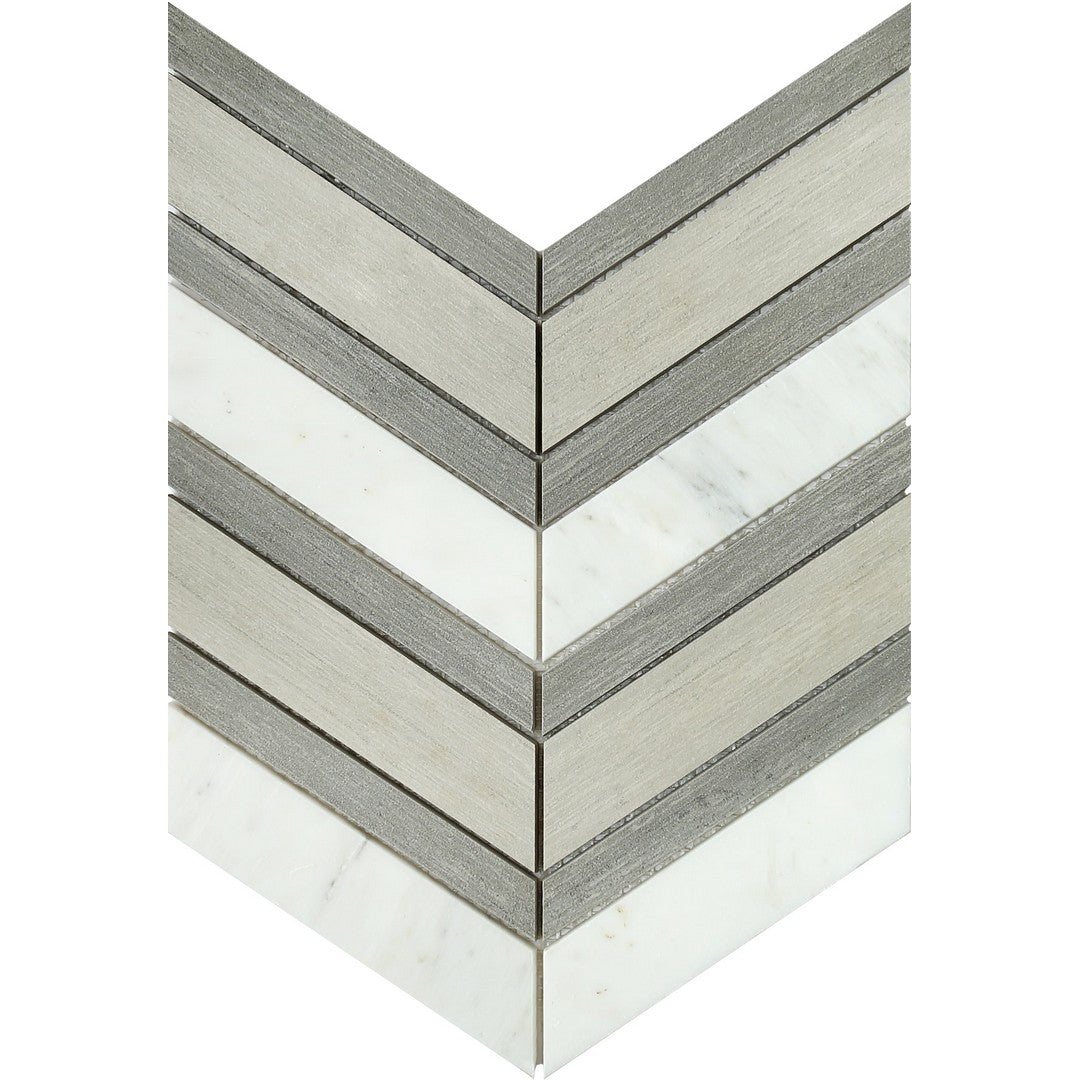 Emser 12" x 14" Intrigue Rectified Polished Chevron Stone & Glass Mosaic