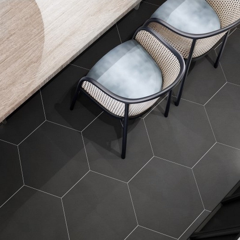 Emser-19-x-22-Rhythm-Pressed-Matte-Porcelain-Hexagon-Tile-Black