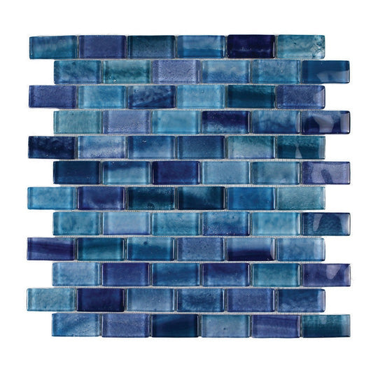 Tesoro 12" x 12" Gemstone Interlocking 1x2" Staggered Glass Mosaic