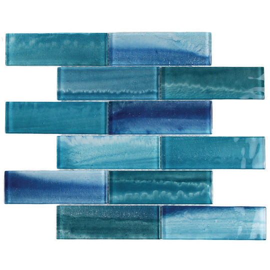 Tesoro 12" x 12" Gemstone Interlocking 2x6" Staggered Glass Mosaic