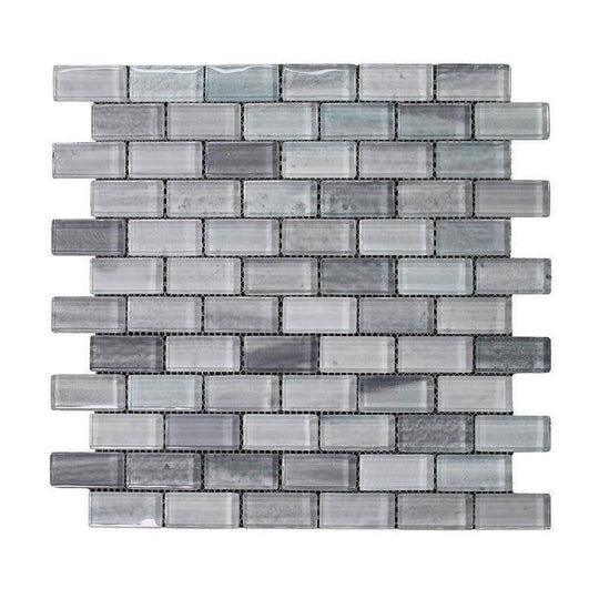 Tesoro 12" x 12" Gemstone Interlocking 1x2" Staggered Glass Mosaic