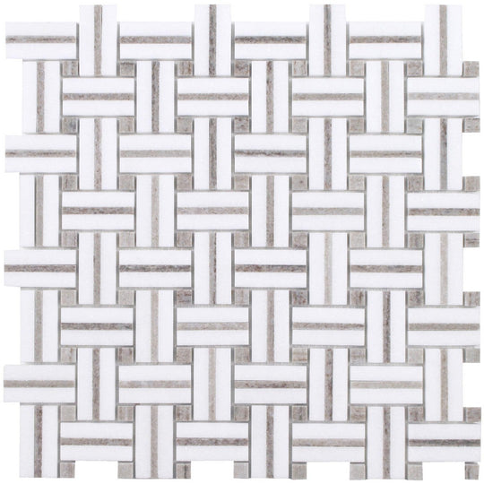 Tesoro 12" x 12" Sliced Basketweave Polished Natural Stone Mosaic