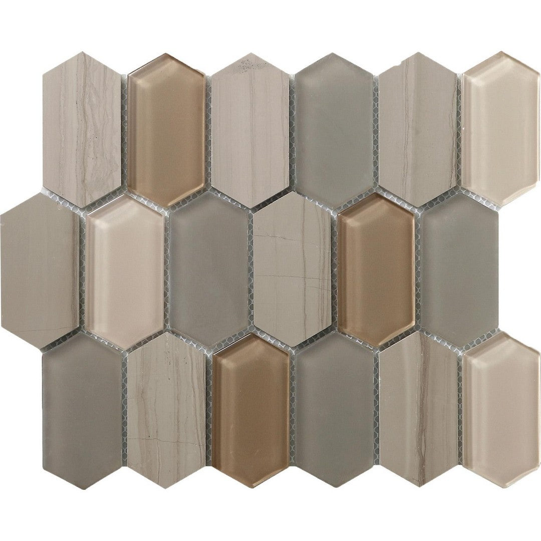 Tesoro 10.25" x 12" Metro Stone & Glass Blend Polished Picket Mosaic