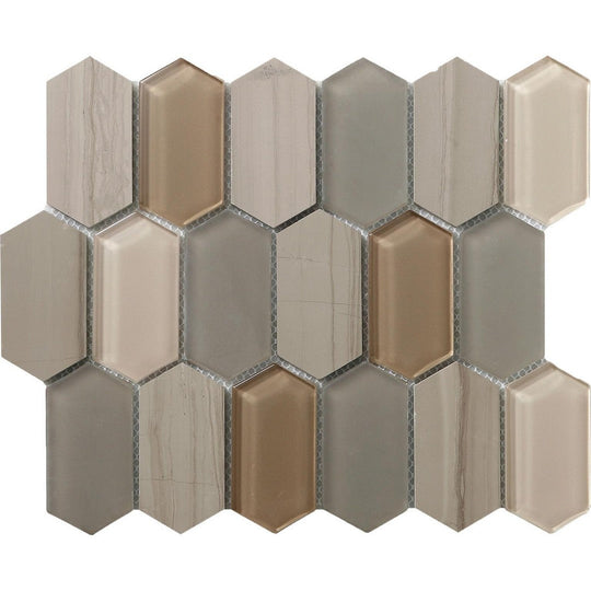 Tesoro 10.25" x 12" Metro Stone & Glass Blend Polished Picket Mosaic