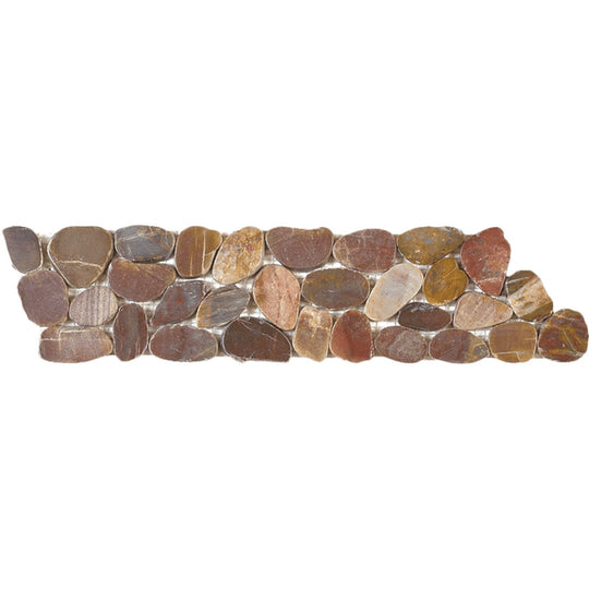 Bati Orient 4" x 12" Bali Polished Sliced Pebble Natural Stone Mosaic Border