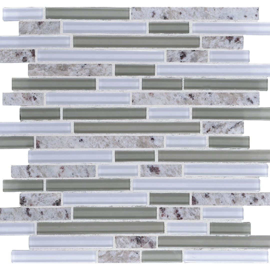 Daltile-Granite-Radiance-12-x-12-Stone-&-Glass-5/8-Deco-Random-Linear-Mosaic-Kashmir-White-Blend