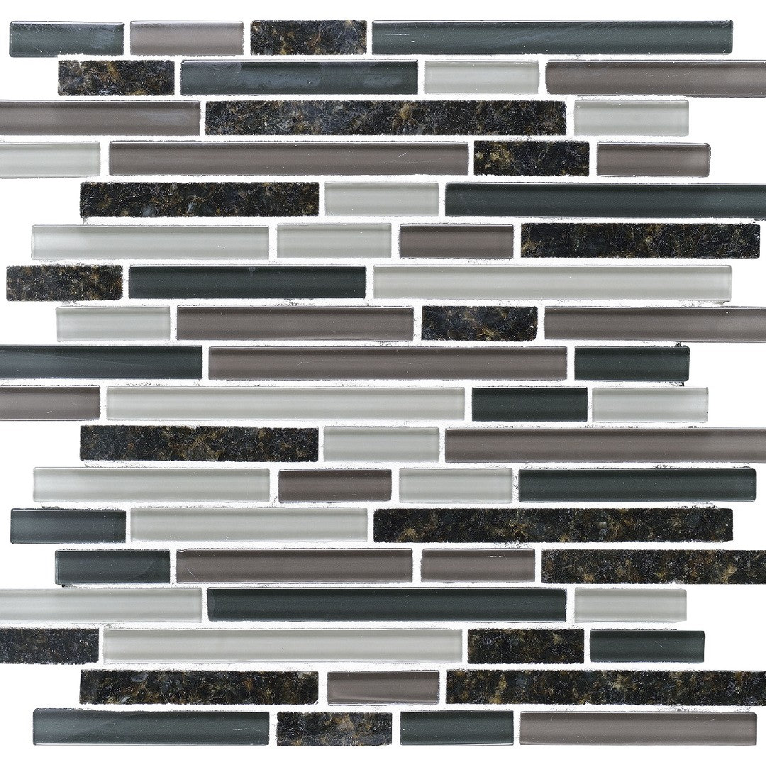 Daltile-Granite-Radiance-12-x-12-Stone-&-Glass-5/8-Deco-Random-Linear-Mosaic-Ubatuba-Blend