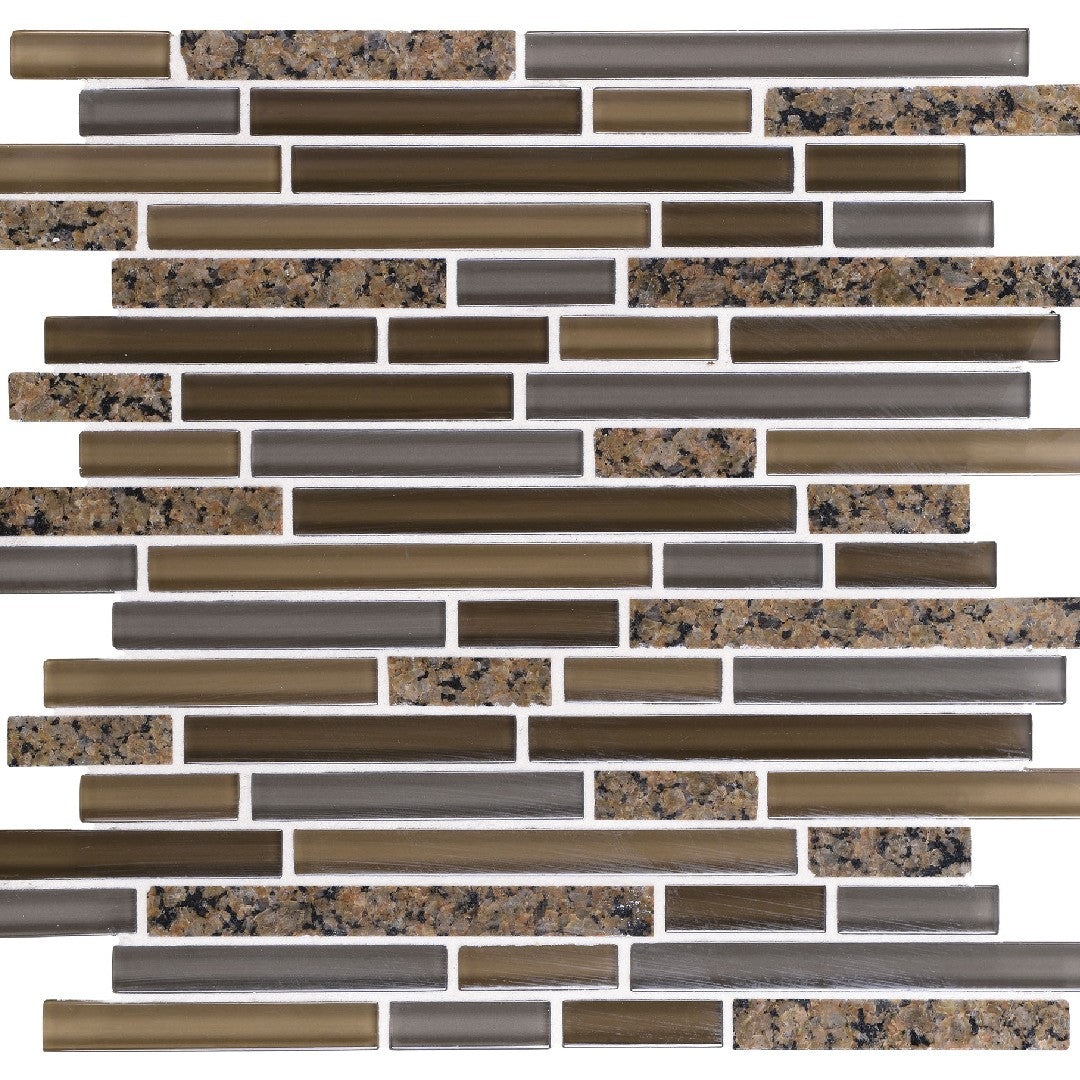 Daltile-Granite-Radiance-12-x-12-Stone-&-Glass-5/8-Deco-Random-Linear-Mosaic-Tropical-Brown-Blend