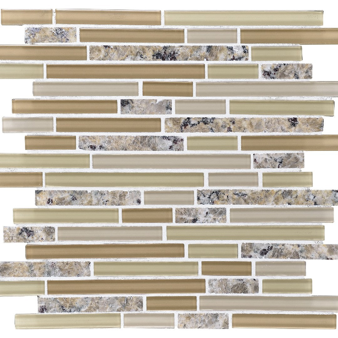 Daltile-Granite-Radiance-12-x-12-Stone-&-Glass-5/8-Deco-Random-Linear-Mosaic-New-Ven-Gold-Blend