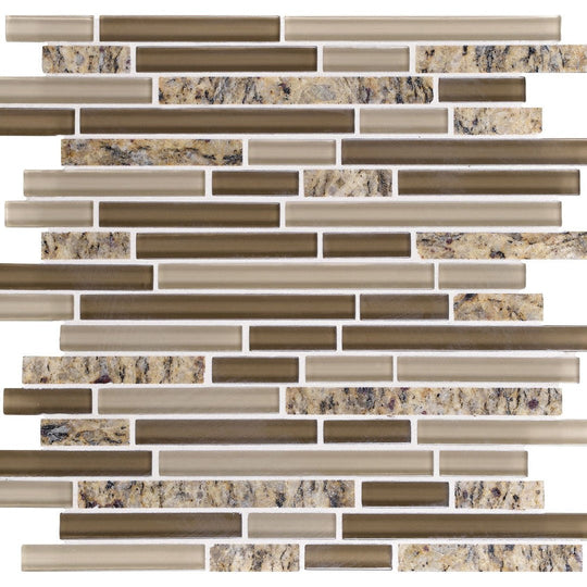 Daltile-Granite-Radiance-12-x-12-Stone-&-Glass-5/8-Deco-Random-Linear-Mosaic-Santa-Cecil-Blend