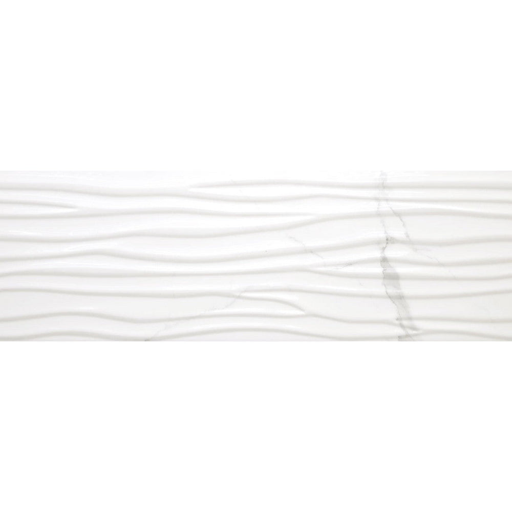 Happy Floors 12" x 36" Statuario Rectified Glossy Ceramic Wave Wall Tile