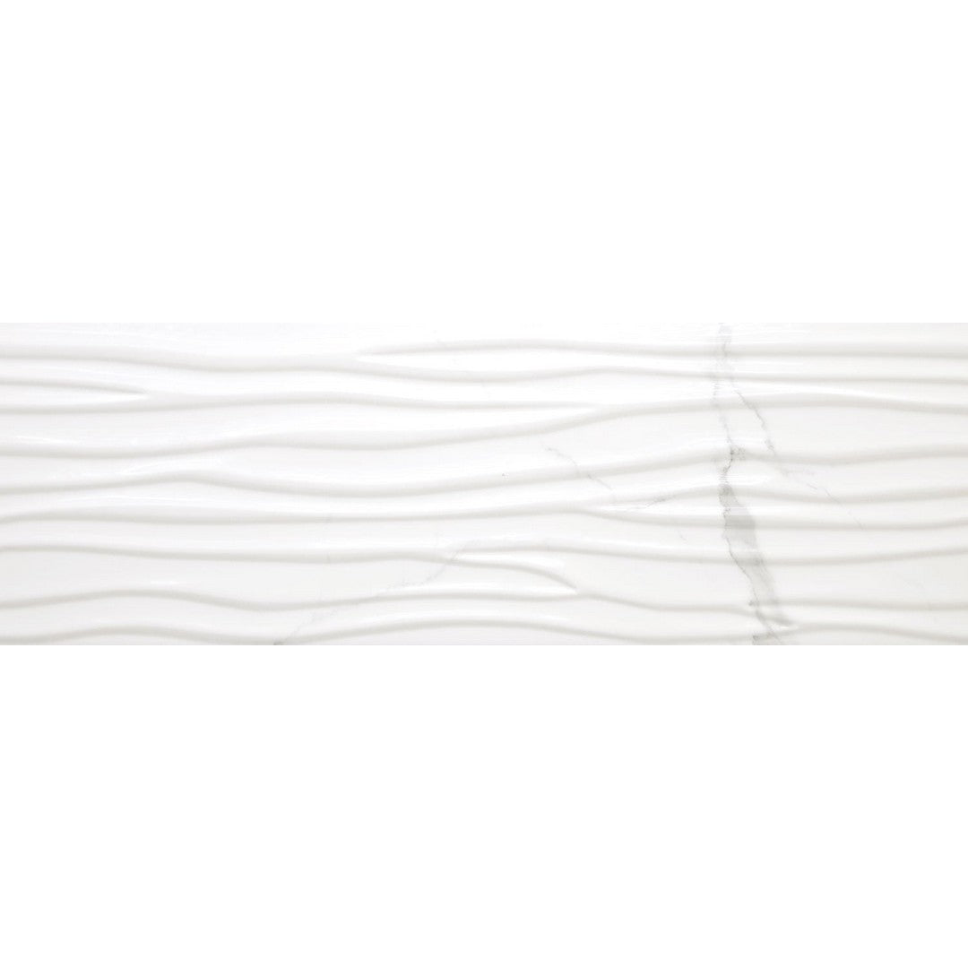 Happy Floors 12" x 36" Statuario Rectified Glossy Ceramic Wave Wall Tile