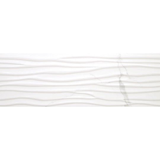 Happy Floors 12" x 36" Statuario Rectified Glossy Ceramic Wave Wall Tile