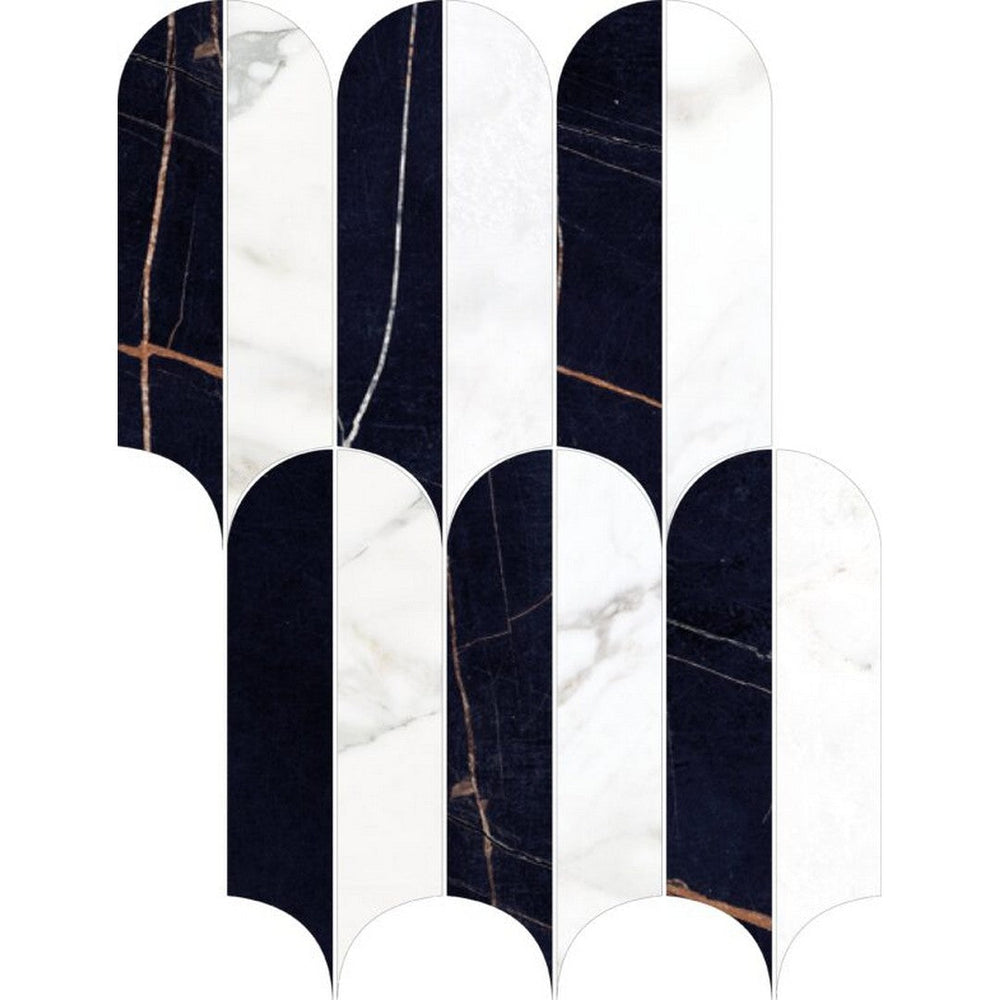 Happy Floors 9" x 12.5" Kobe Rectified Polished Porcelain Quill Mosaic