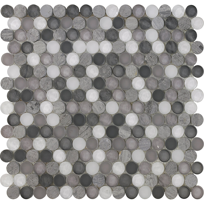 Happy Floors 12.4" x 11.5" Sobe Penny Round Glass & Stone Mosaic