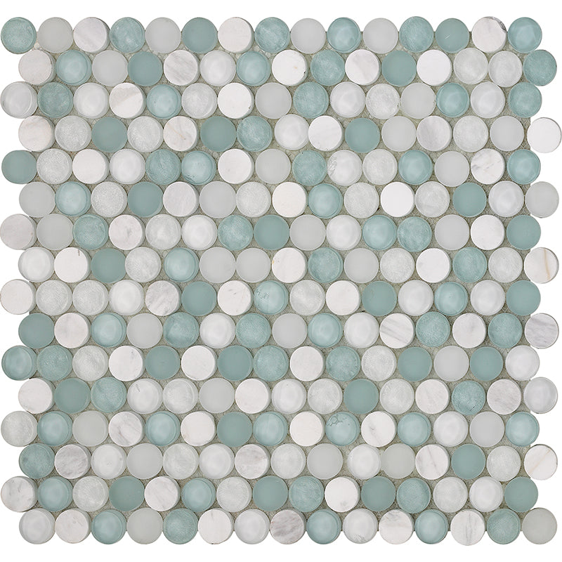 Happy Floors 12.4" x 11.5" Sobe Penny Round Glass & Stone Mosaic