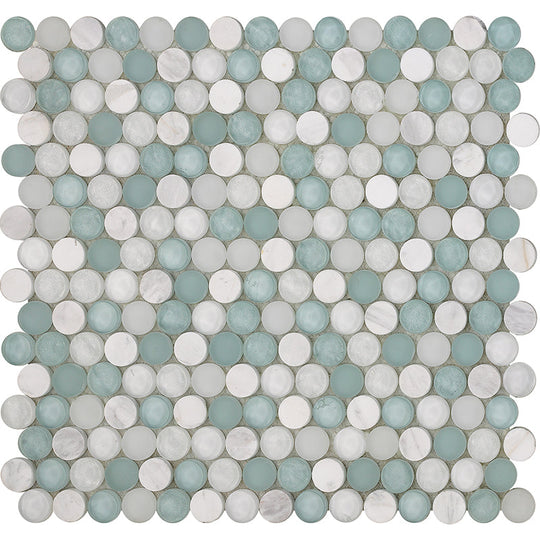 Happy Floors 12.4" x 11.5" Sobe Penny Round Glass & Stone Mosaic